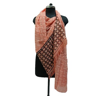 Printed Cotton Stole Embroidery Diamond studded and Fringes